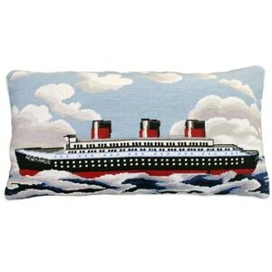 Vintage Wool Needlepoint Normandie Nautical‎ Them Decorative Pillow 15Hx28Wx5D